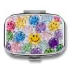 Transparent Glass Happy Face Pill Box 2 Compartment Small Pill Case,Portable for Pocket Or Purse Pills Organizer Mini Pills Container Holder to Hold Vitamins, Medication, Fish Oil and Supplements view 1