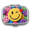 Yellow Star Happy Face Pill Box 2 Compartment Small Pill Case,Portable for Pocket Or Purse Pills Organizer Mini Pills Container Holder to Hold Vitamins, Medication, Fish Oil and Supplements view 1