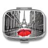 Eiffel Tower Paris Red Umbrella Pill Box 2 Compartment Small Pill Case,Portable for Pocket Or Purse Pills Organizer Mini Pills Container Holder to Hold Vitamins, Medication, Fish Oil and Supplements view 1