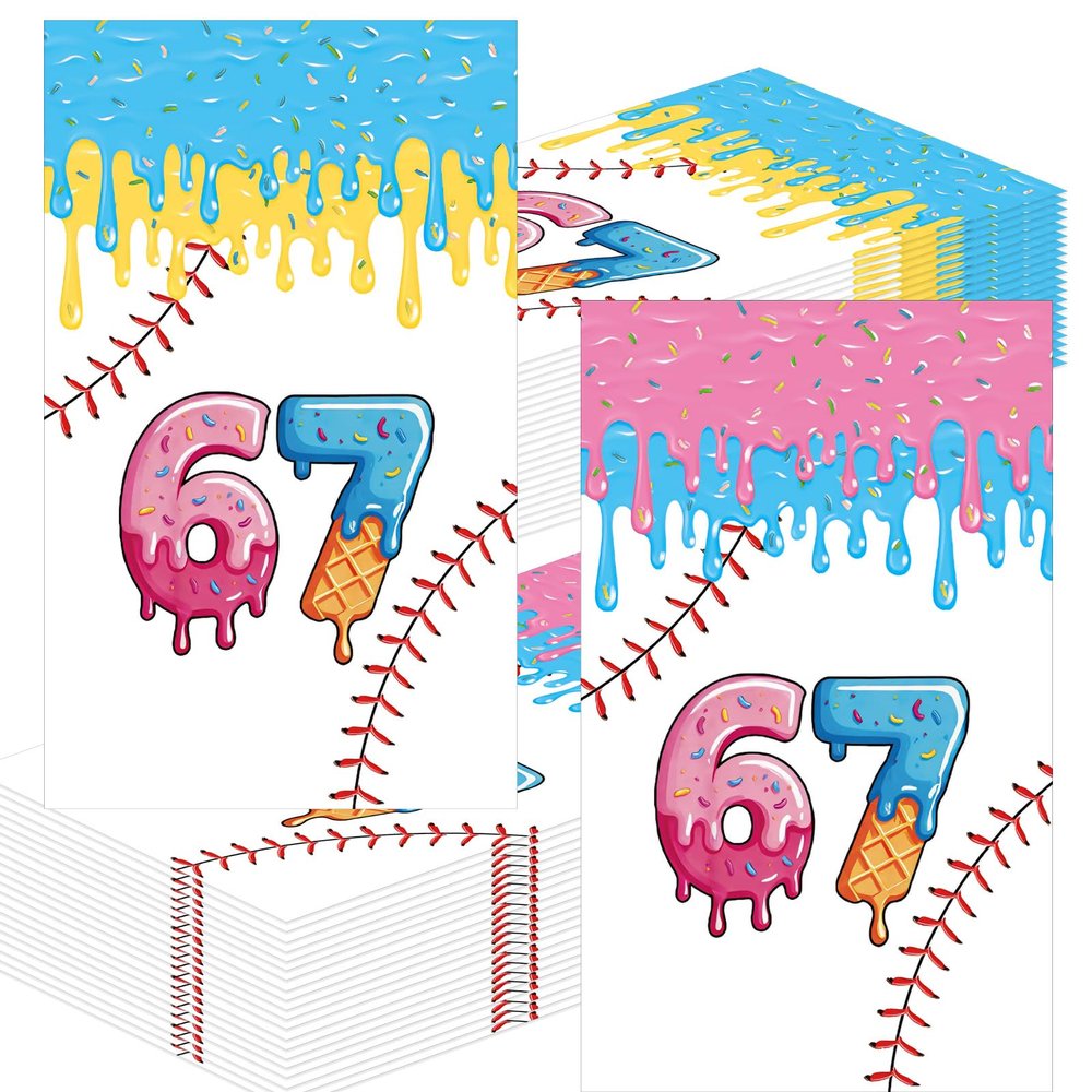 100Pcs Creative Guest Napkins Donut Ice Cream Theme Paper Dinner Napkins Funny 67 Meme Party Napkins Disposable Hand Towel for Bathroom Bridal Shower Wedding 6 7 Birthday Decorations