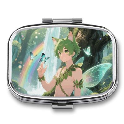 Elf Boy Pill Box Travel Pill Organizer 2-Compartment with Mirror Design Portable Square Medicine Case for Vitamins, Jewelry & Essentials Durable Pocket Pillcase for Purse, Camping