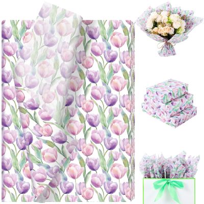 100 Sheets Spring Tulip Tissue Paper Bulk, 13.8'' x 19.7'' Watercolor Floral Seamless Pattern Art Crafts Paper for Spring Easter Birthday Baby Shower Bridal Shower Party Supplies