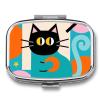 Retro Cat Illustration Pill Box 2 Compartment Small Pill Case,Portable for Pocket Or Purse Pills Organizer Mini Pills Container Holder to Hold Vitamins, Medication, Fish Oil and Supplements view 1