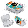 Retro Cat Illustration Pill Box 2 Compartment Small Pill Case,Portable for Pocket Or Purse Pills Organizer Mini Pills Container Holder to Hold Vitamins, Medication, Fish Oil and Supplements view 2