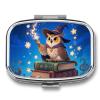 Fantasy Owl Pill Box 2 Compartment Small Pill Case,Portable for Pocket Or Purse Pills Organizer Mini Pills Container Holder to Hold Vitamins, Medication, Fish Oil and Supplements