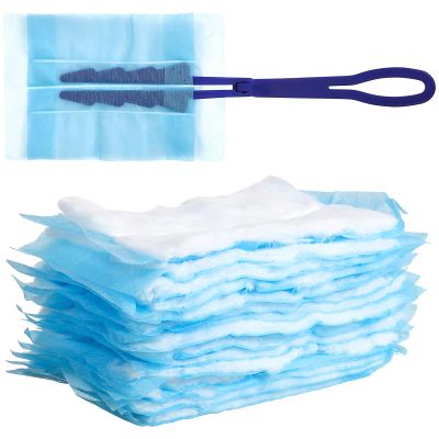 Ipetboom Disposable Electrostatic Cleaning Duster with 30 Two-Tone Flat Heads and 1 Short Blue Handle, Gap Cleaning Brush for Window, Furniture, and Car Dust Removal