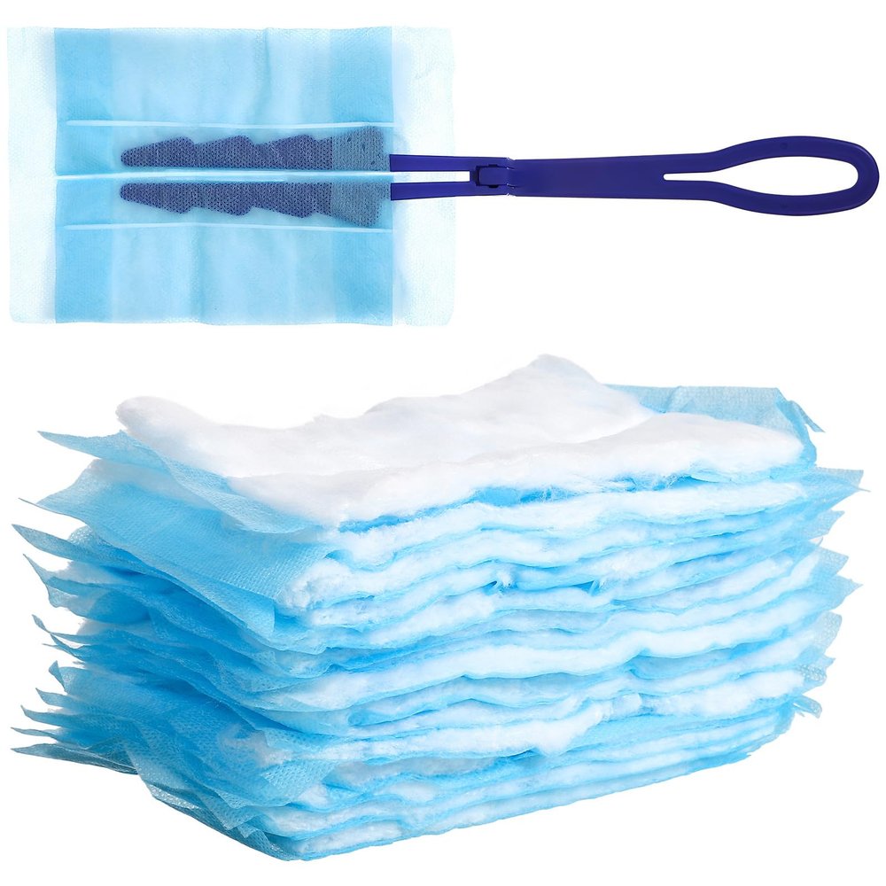 Ipetboom Disposable Electrostatic Cleaning Duster with 30 Two-Tone Flat Heads and 1 Short Blue Handle, Gap Cleaning Brush for Window, Furniture, and Car Dust Removal