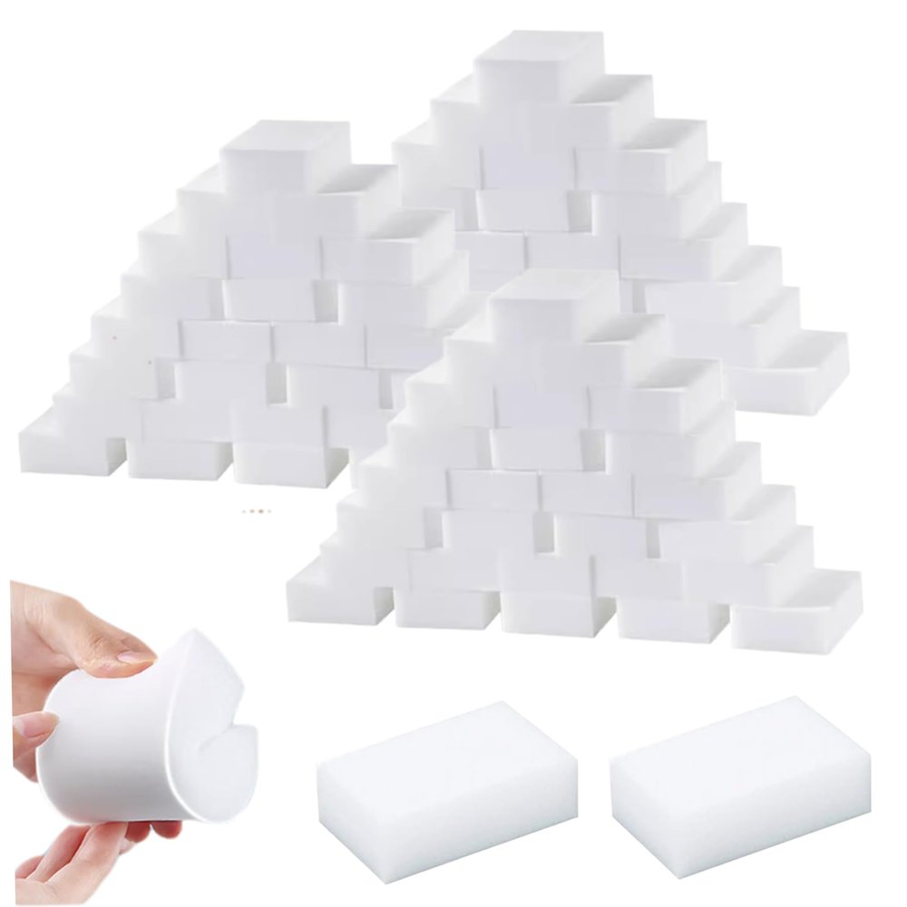 100Pcs Eraser Sponges for Cleaning Cuttable Foam Sponge Cleaning Sponges Thick and Long Lasting White Multi-Functional Eraser for Bathtub, Floor, Baseboard, Shoes, Bags