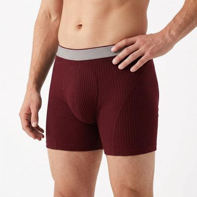 Carer Washable Incontinence Underwear for Men, Reusable Boxer Briefs with Leak Protection, Absorbs Up to 150ml/5oz, 4-Layer Front & Rear Protection, Wine Red, Large (Fits Waist 34"-36")