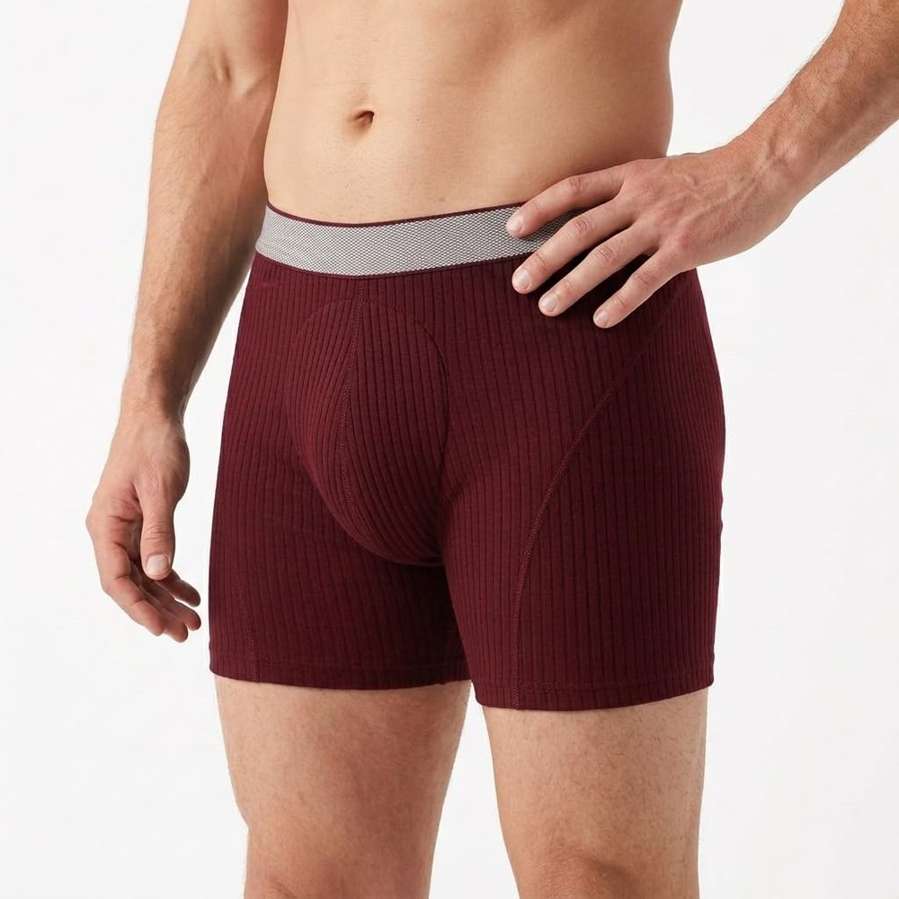 Carer Washable Incontinence Underwear for Men, Reusable Boxer Briefs with Leak Protection, Absorbs Up to 150ml/5oz, 4-Layer Front & Rear Protection, Wine Red, Large (Fits Waist 34"-36")