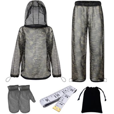 Super Tree Camo Bug & Mosquito Suit Full Set with Hooded Jacket + Pants, Carry Bag, Tape Measure, Full Body Insect Protection Breathable Outdoor Clothing for Men Women Fishing Hiking Camping Gardening