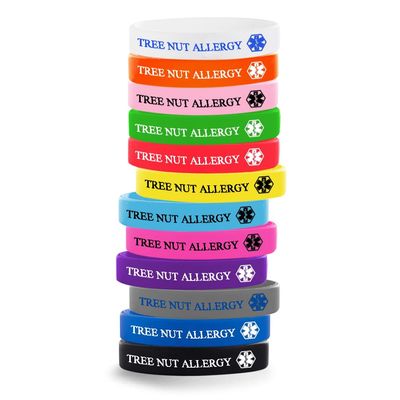 12 Pack-Tree Nut Allergy-Medical Alert Silicone Bracelets - 12 Pack Waterproof Wristbands for Men Women Kids, Personalized Emergency ID Bracelets with Contact Info, Durable(7.1 Inch)