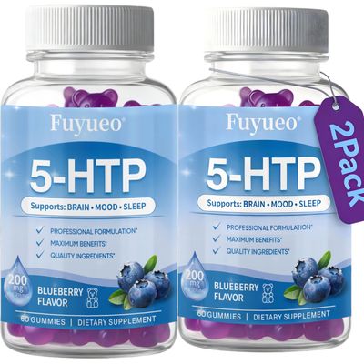 FUYUEO 5-HTP Gummies 200mg with Same & Vitamin B6 Blueberry Flavor, 5-HTP Plus S-Adenosyl Methionine for Mood Support, Sleep Support, Relaxation Non-GMO, Gluten Free, 3rd Party Tested 120 Gummies