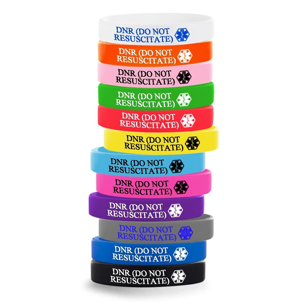 12 Pack-Dn r(Do Not Resuscitate)-Medical Alert Silicone Bracelets - 12 Pack Waterproof Wristbands for Men Women Kids, Personalized Emergency ID Bracelets with Contact Info, Durable(7.1 Inch)