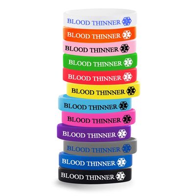 12 Pack-Blood Thinner-Medical Alert Silicone Bracelets - 12 Pack Waterproof Wristbands for Men Women Kids, Personalized Emergency ID Bracelets with Contact Info, Durable(7.1 Inch)