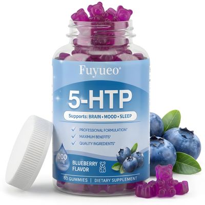 FUYUEO 5-HTP Gummies 200mg with SAMe & Vitamin B6 Blueberry Flavor, 5-HTP Plus S-Adenosyl Methionine for Mood Support, Sleep Support, Relaxation Non-GMO, Gluten Free, 3rd Party Tested 60 Gummies
