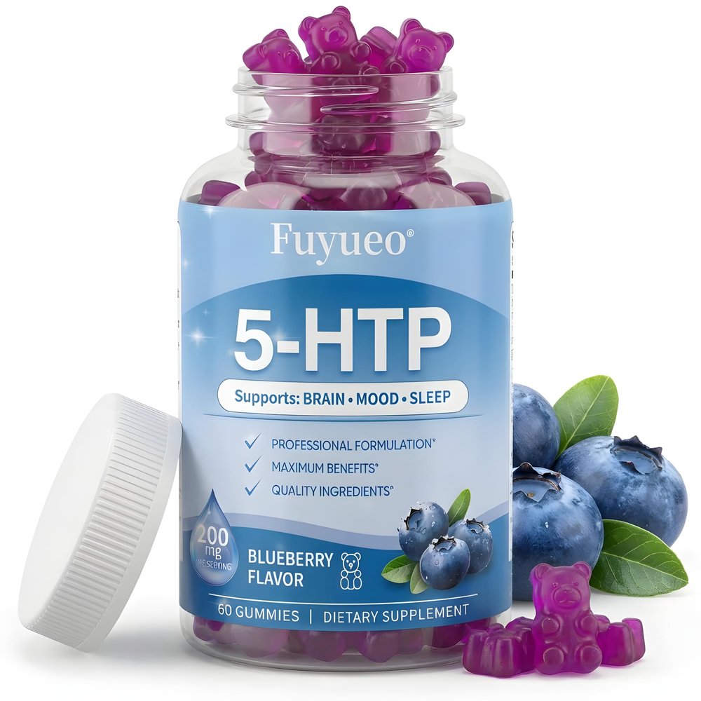 FUYUEO 5-HTP Gummies 200mg with SAMe & Vitamin B6 Blueberry Flavor, 5-HTP Plus S-Adenosyl Methionine for Mood Support, Sleep Support, Relaxation Non-GMO, Gluten Free, 3rd Party Tested 60 Gummies