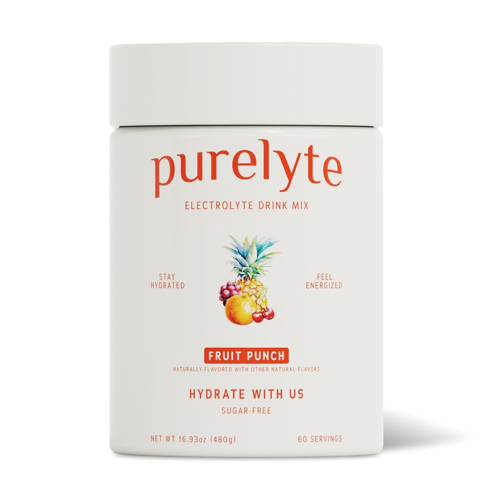 PURELYTE Electrolyte Powder Drink Mix Sugar-Free, Naturally Flavored Hydration Powder with 5 Key Electrolytes & Trace Minerals Keto, Vegan & Gluten-Free, 60 Servings, Fruit Punch