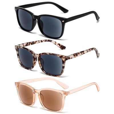 FSRTEP 3 Pack Reader Sunglasses For Women Classic Retro Reading Sunglasses UV400 With Metal Hinge BXH +1.25