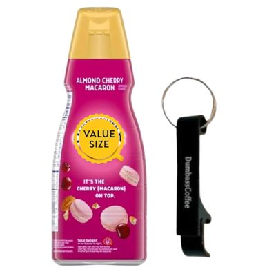 Premium Liquid Coffee Creamer 32 fl oz Gluten Free & Non Dairy Creamer - Rich & Smooth Flavored Creamer with Dumbass Coffee Bottle Opener Keychain (Almond Cherry Macaron Flavor) Keychain