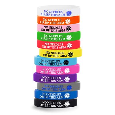 12 Pack-No Needles Or Bp This Arm-Medical Alert Silicone Bracelets - 12 Pack Waterproof Wristbands for Men Women Kids, Personalized Emergency ID Bracelets with Contact Info, Durable(7.1 Inch)