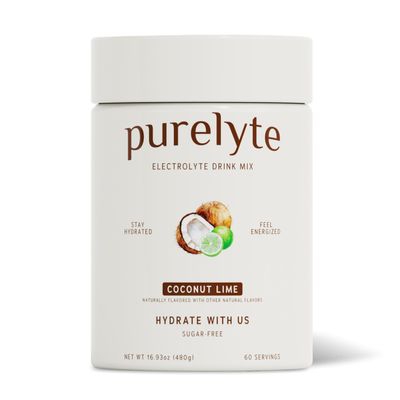 PURELYTE Electrolyte Powder Drink Mix Sugar-Free, Naturally Flavored Hydration Powder with 5 Key Electrolytes & Trace Minerals Keto, Vegan & Gluten-Free, 60 Servings, Coconut Lime