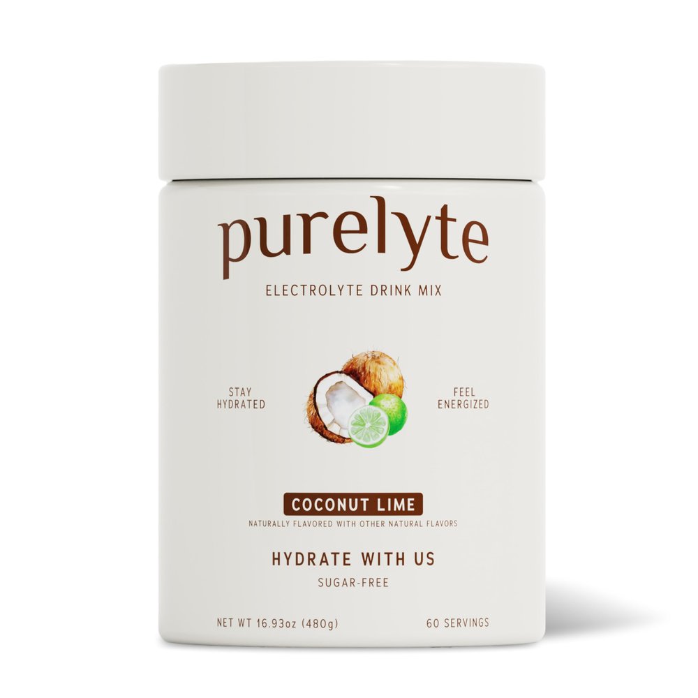 PURELYTE Electrolyte Powder Drink Mix Sugar-Free, Naturally Flavored Hydration Powder with 5 Key Electrolytes & Trace Minerals Keto, Vegan & Gluten-Free, 60 Servings, Coconut Lime