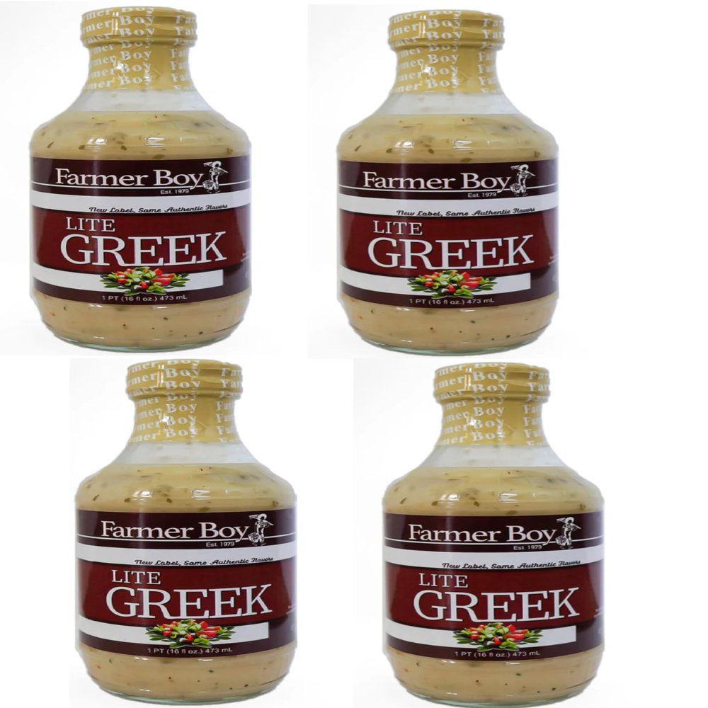 Farmer Boy Lite Greek Dressing, Low Fat, Gluten Free, All Natural, No MSG, Great for Marinating, 16 fl oz Bottles, 4 Bottles