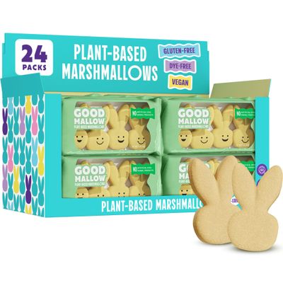 GoodMallow Plant-Based Easter Bunny Marshmallows 24 x 4 Pack Yellow 100% Vegan Marshmallows with No Artificial Dyes Non-Dairy, Gluten Free, Gelatin Free Marshmellows, Easter Candy (96 Yellow Bunnies)
