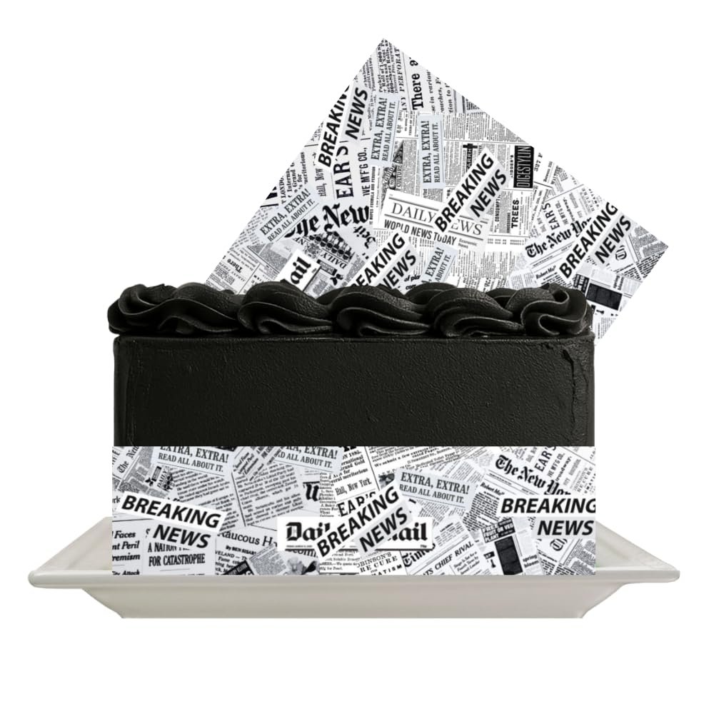 Edible Newspaper Print Cake Image Border Extra Breaking News Theme Cake Decoration -2ct (Regular)