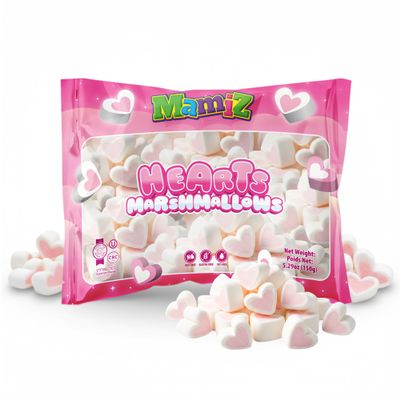 Mamiz Heart Shaped Marshmallows, Valentines Day Candy for Kids, Soft & Fluffy, Parties & Gifts Kosher, Nut Free, Gluten Free, Fat Free, 150g