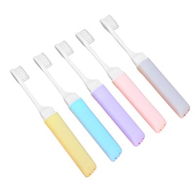 DINHEAROM Folding Soft Bristle Travel Toothbrush 5pcs Portable Ergonomic Household Teeth Brush for Camping and Travel Use Random Color