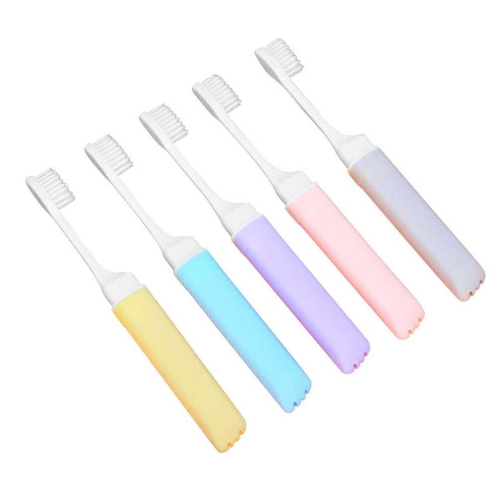 DINHEAROM Folding Soft Bristle Travel Toothbrush 5pcs Portable Ergonomic Household Teeth Brush for Camping and Travel Use Random Color