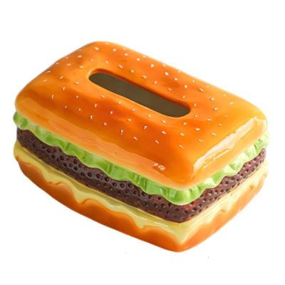 Tissue Box Hamburger Tissue Box Realistic Shaped Ceramic Home Decor Fun Fortune Burger Novel Boxes Room Decor Holder(Square)