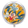 Mustard Yellow Pattern Pill Box 3 Compartment Small, Personalized Pill Organizer with Mirror, Portable Pill Case for Pocket Or Purse, Round Pill Containe Travel Gifts, Pill Holder view 1
