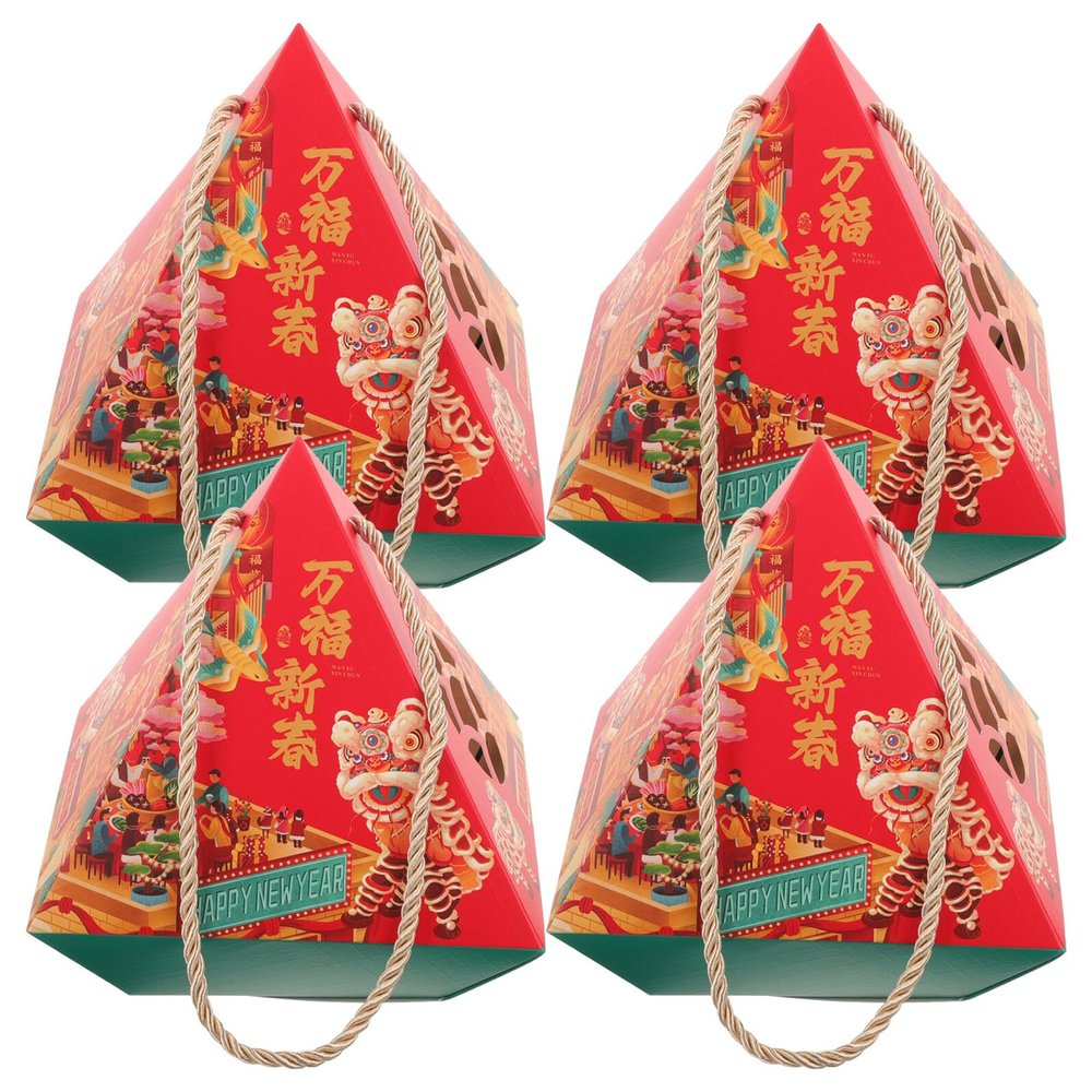 ARTSEWPLY 4pcs Lunar New Year Treat Boxes Set, Chinese Dragon Year Cookie and Nut Packaging, Cardboard Party Favor Containers for Spring Festival Celebration