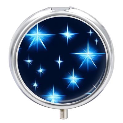 Cartoon Blue Star Pill Box 3 Compartment Small, Personalized Pill Organizer with Mirror, Portable Pill Case for Pocket Or Purse, Round Pill Containe Travel Gifts, Pill Holder