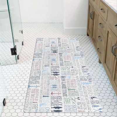 Lake Life Shower Mat Non Slip Bathtub Mat Colorful Word Pine Tree Boat Paddle Lighthouse Fish Bath Mat Soft Loofah Shower Mats for Shower Tub Bathroom Quick Drying Foot Mat, 16x36 Inch