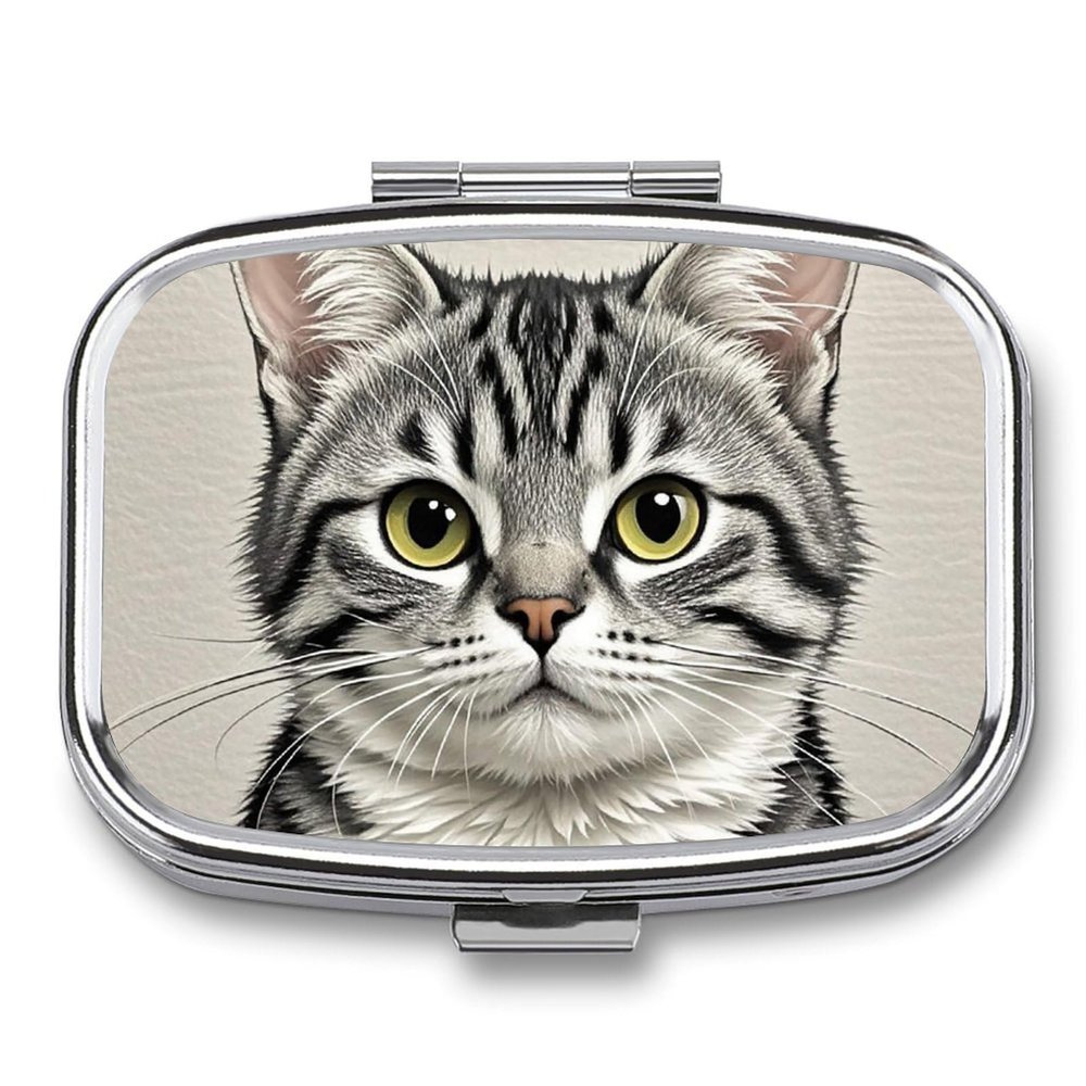 Pencil Style Cat Pill Case Travel Portable Pocket Pill Box 2 Compartment Medicine Case Large Capacity Daily Pill Cases Vitamin Organizer Medicine Organizer Small Pill Box