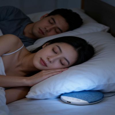 Bone Conduction Pillow Speaker for Sleeping, Flat Under Pillow Speaker W/Bone-Acoustic Fabric Diffusion & Built-in White Noise & Timer Zero Ear Pressure for Side Sleepers & Relaxation (1)