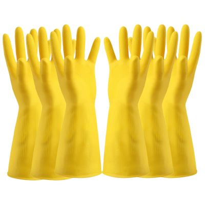 GHSGHS Reusable Household Gloves, Cleaning Gloves for Dishwashing, Kitchen, Gardening, 12.2x5.12x0.39in (Yellow - 3 pairs,L)