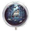 Funny Sharks Design Pill Box 3 Compartment Small, Personalized Pill Organizer with Mirror, Portable Pill Case for Pocket Or Purse, Round Pill Containe Travel Gifts, Pill Holder view 1