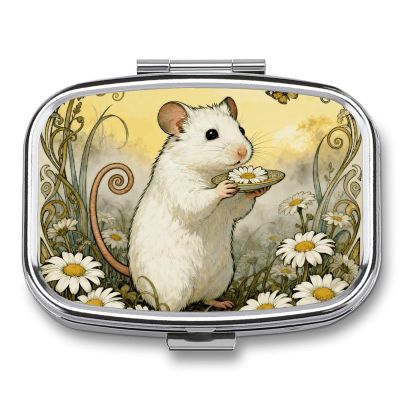 Hamster Daisy Meadow Pill Box 2 Compartment Small Pill Case,Portable for Pocket Or Purse Pills Organizer Mini Pills Container Holder to Hold Vitamins, Medication, Fish Oil and Supplements