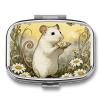 Hamster Daisy Meadow Pill Box 2 Compartment Small Pill Case,Portable for Pocket Or Purse Pills Organizer Mini Pills Container Holder to Hold Vitamins, Medication, Fish Oil and Supplements