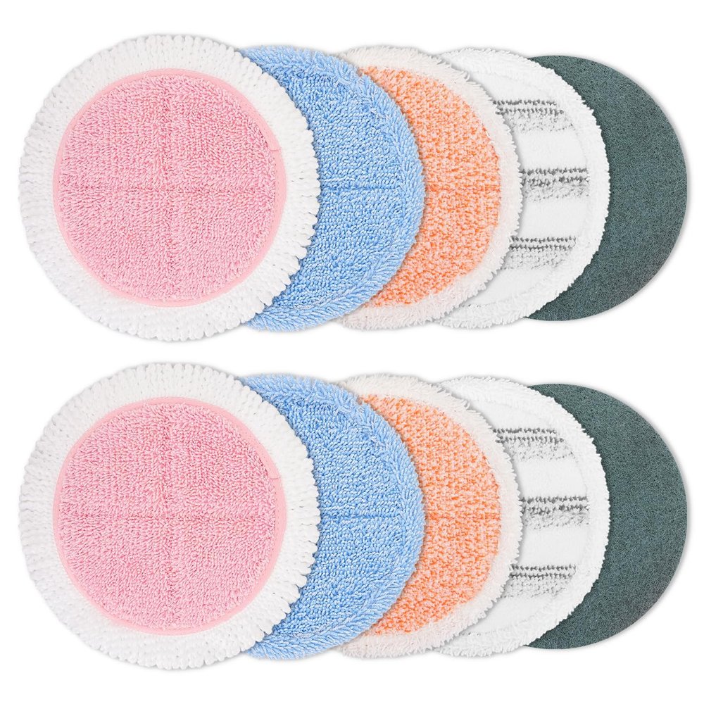 10 Pack Electric Mop Pads, 6.3/6 Inch Spin Power Mop Replacement Pads for bissell/alfabot/vmai/teko/eous/vm6/devoac/kactor/redkey/gobot/devoac/shark- Round Spinwave Spin Mop Pads for Floor Cleaning