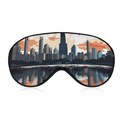 Chicago Skyline Sleep Mask with Elastic Strap Polyester Eye Cover Light Blocking Eye Mask Sleeping Masks for Side Sleeper Blindfold Travel Face Hugging for Men Women