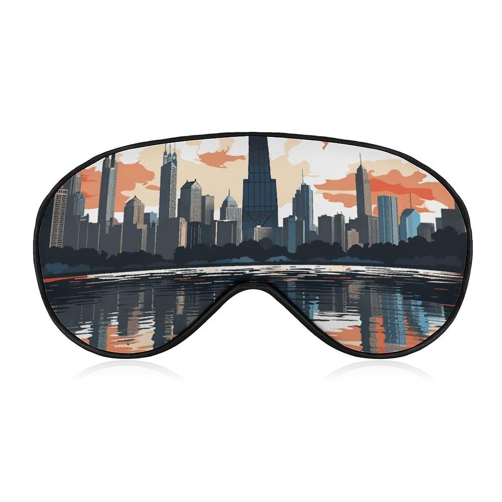 Chicago Skyline Sleep Mask with Elastic Strap Polyester Eye Cover Light Blocking Eye Mask Sleeping Masks for Side Sleeper Blindfold Travel Face Hugging for Men Women