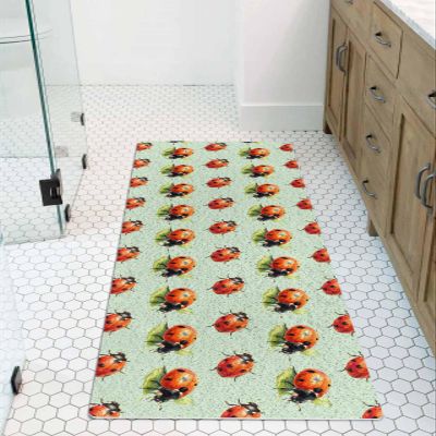 Red Ladybugs Shower Mat Non Slip Bathtub Mat Vines Leaves Spring Plant Watercolor Inset Green Bath Mat Soft Loofah Shower Mats for Shower Tub Bathroom Quick Drying Foot Mat, 16x40 Inch