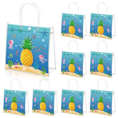 Wood Homing 24PCS Ocean Pineapple PVC Clear Gift Bag with Handle, Blue Ocean Reusable Plastic Party Favor Bags for Kids, Summer Undersea Themed Treat Goodie Bags Baby Shower Birthday Party Supplies