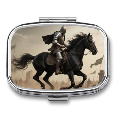 Brave Warrior and Horse Pill Box 2 Compartment Small Pill Case,Portable for Pocket Or Purse Pills Organizer Mini Pills Container Holder to Hold Vitamins, Medication, Fish Oil and Supplements